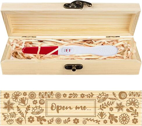 CHGCRAFT Pregnancy Test Keepsake Box Feather Angel Wooden Pregnancy Announcement Gifts Box with Raffia Ribbon and Lock Announcement Gifts for Dad Husband, 8x2x1.2inch in Kuwait