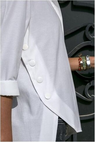 Womens Side Slit Buttons Irregular Shirts Long Sleeve V Neck Lapel Blouses Solid Color Loose Chiffon Shirt Tops in Saudi Arabia