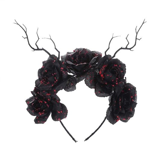 Bufenia Halloween Headband Day of the Dead Head Piece Floral Crown Headbands Gothic Hair Band Mexican Flower Headpiece Costume Cosplay for Women and Girls (Skull 2) in Kuwait