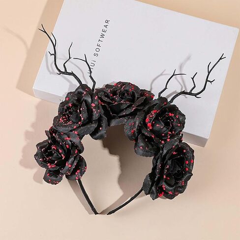 Bufenia Halloween Headband Day of the Dead Head Piece Floral Crown Headbands Gothic Hair Band Mexican Flower Headpiece Costume Cosplay for Women and Girls (Skull 2) in Kuwait