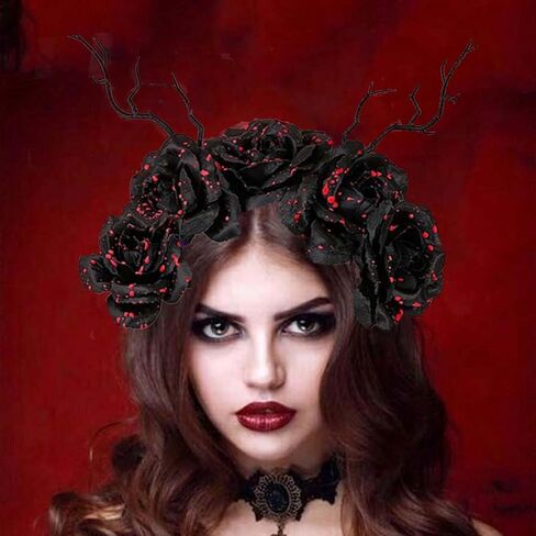 Bufenia Halloween Headband Day of the Dead Head Piece Floral Crown Headbands Gothic Hair Band Mexican Flower Headpiece Costume Cosplay for Women and Girls (Skull 2) in Kuwait