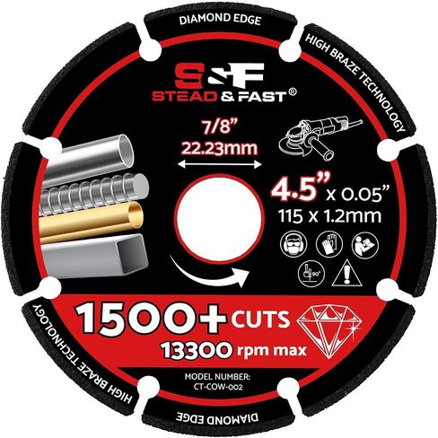 S & F Stead & Fast Diamond Cutting Wheel 4 1/2 بوصة مع 7/8 '' Arbor ، 4.5 قطع العجلة للمعادن ، حديد التسليح ، الترباس ، سبائك ، النحاس ، الصلب ، الحديد الزهر in Kuwait