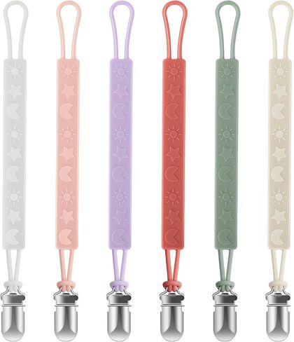 Silicone Pacifier Clips for Baby Boys and Girls, Woven Rope Flexible Design, Pacifier Holders for Teething Relief and Baby Essentials, Safe for Newborns (6 Pack) in Saudi Arabia
