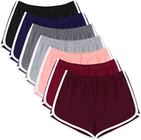 URATOT 7 Pack Cotton Sports Shorts Summer Yoga Dance Pants Breathable Workout Running Shorts Dolphin Shorts for Women in Saudi Arabia