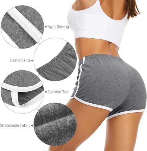 URATOT 7 Pack Cotton Sports Shorts Summer Yoga Dance Pants Breathable Workout Running Shorts Dolphin Shorts for Women in Saudi Arabia