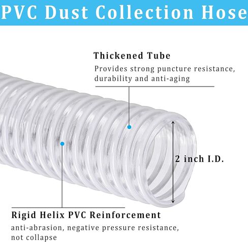 خرطوم مجموعة الغبار 1-1/2 في × 10 قدم واضحة الشاقة المرنة PVC المقوى اللولب الكثيفة خرطوم أنبوب مموجة لمجمع تجمع الغبار التي تربط رقاقة الخشب (1.5 بوصة 38 ملم خرطوم) in Kuwait