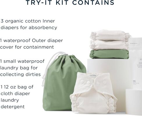 مجموعة Try -It Kit - طقم حفاضات قماش مع حفاضات قطنية عضوية ، غطاء حفاضات مقاوم للماء ، كيس مبلل ، ومنظفات الغسيل - فطريات رائعة ، حجم 1 (7-18 رطل) in Kuwait