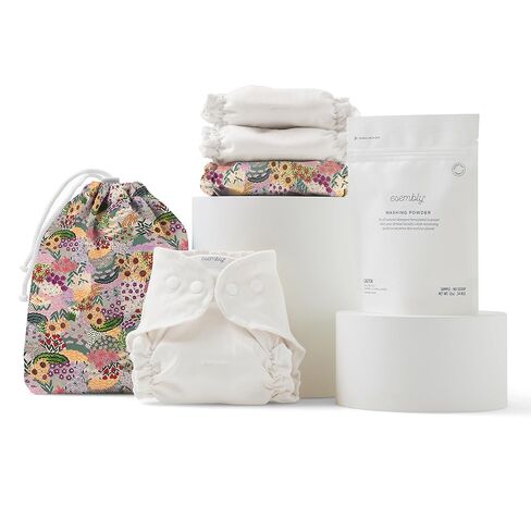Esembly Try-It Kit - Cloth Diaper Starter Set with Organic Cotton Diapers, Waterproof Diaper Cover, Wet Bag, and Laundry Detergent - Fantastic Fungi, Size 1 (7-18lbs) in Kuwait