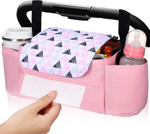 Universal Multifunctional Stroller Organizer Storage Bag with Insulated Cup Holder, Paper, Mobile Phone Compartment, Suitable for Most Baby Strollers Accessories Crib Hanging Bag (Pink) in Saudi Arabia
