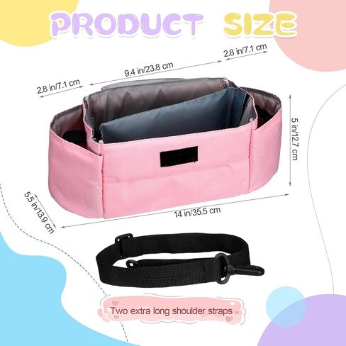 Universal Multifunctional Stroller Organizer Storage Bag with Insulated Cup Holder, Paper, Mobile Phone Compartment, Suitable for Most Baby Strollers Accessories Crib Hanging Bag (Pink) in Saudi Arabia
