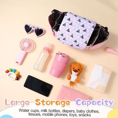 Universal Multifunctional Stroller Organizer Storage Bag with Insulated Cup Holder, Paper, Mobile Phone Compartment, Suitable for Most Baby Strollers Accessories Crib Hanging Bag (Pink) in Saudi Arabia