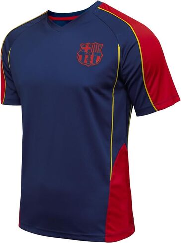 Icon Sports FC Barcelona Shirt - Officially Liecensed Jersey Style Short Sleeve Athletic Football Team Graphic Game Day Active Tee Top | Highlight, Blue, Medium in Saudi Arabia