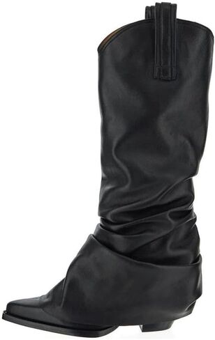KaroNairy Slouchy Knee High Boots for Women Faux Suede Pointed Toe Cowboy Cowgirl Boots Pull on Denim Fall Shark Boots in Saudi Arabia