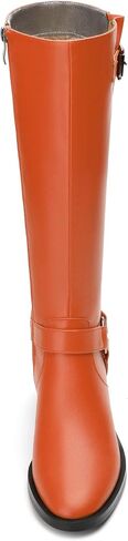 Women's Knee-High Boots, Round Toe Low Heel Knee High Boots for Women, Fashion Side Zip Knee High Bootie, Buckle Solid Knee High Boot for Daily Office Party in Kuwait