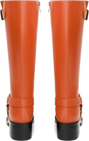 Women's Knee-High Boots, Round Toe Low Heel Knee High Boots for Women, Fashion Side Zip Knee High Bootie, Buckle Solid Knee High Boot for Daily Office Party in Kuwait