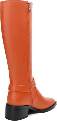 Women's Knee-High Boots, Round Toe Low Heel Knee High Boots for Women, Fashion Side Zip Knee High Bootie, Buckle Solid Knee High Boot for Daily Office Party in Kuwait