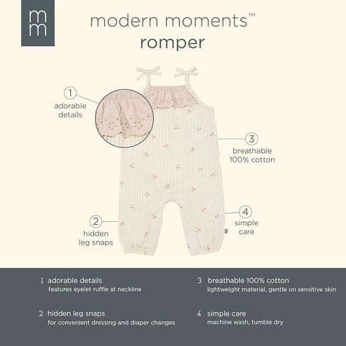 اللحظات الحديثة من قبل Gerber Baby-Girls Self Self-Eyelet Shuffle Romper Long in Kuwait