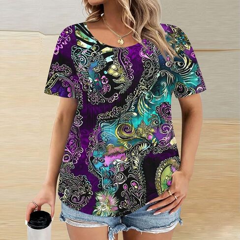 Womens Short Sleeve Tops Dressy Casual Summer Plus Size Tunic Shirt Pleated Blouse Elegant Trendy Fahsion Tshirt in Saudi Arabia