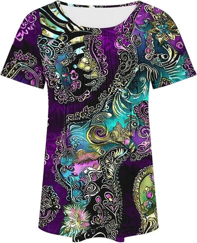 Womens Short Sleeve Tops Dressy Casual Summer Plus Size Tunic Shirt Pleated Blouse Elegant Trendy Fahsion Tshirt in Saudi Arabia