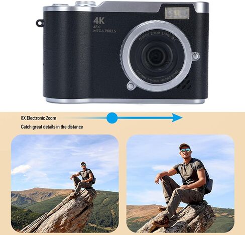 الكاميرا الرقمية ، 1080 بكسل HD 48 ميجابكسل نقطة وتصوير كاميرا مع شاشة 2.4 بوصة HD Flip ، مدمجة في مصباح تعبئة LED ، 8x التصغير الرقمي ، للطلاب المراهقين (أسود) in Kuwait