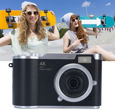 الكاميرا الرقمية ، 1080 بكسل HD 48 ميجابكسل نقطة وتصوير كاميرا مع شاشة 2.4 بوصة HD Flip ، مدمجة في مصباح تعبئة LED ، 8x التصغير الرقمي ، للطلاب المراهقين (أسود) in Kuwait