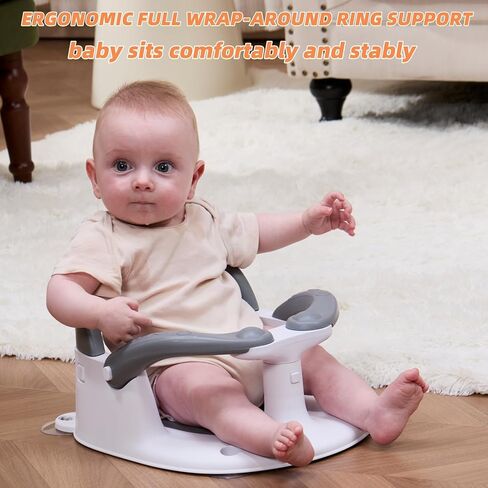 مقعد حمام الطفل للأطفال لمدة 6 أشهر وأعلى جالسًا ، مقعد حمام للرضع مع تنبيه درجة الحرارة+مسند الظهر المفتوح+مسند الذراع ، كرسي حمام الطفل على حوض الاستحمام ، الحوض ، بالوعة رمادي in Kuwait