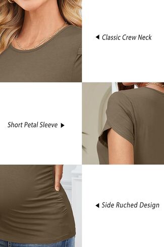 OUGES 3 Pack Women's Maternity Shirts/Tops Crew Neck Short Petal Sleeve Casual Fashion Tee Side Ruched Pregnancy Clothes in Saudi Arabia