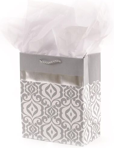 Hallmark 13" Large Gift Bag with Tissue Paper (Silver Damask) for Weddings, Engagements, Bridal Showers, and More in Saudi Arabia