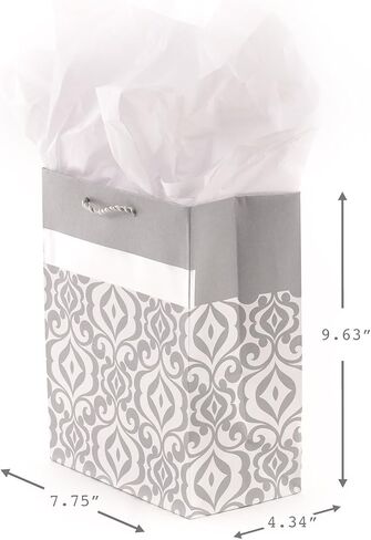 Hallmark 13" Large Gift Bag with Tissue Paper (Silver Damask) for Weddings, Engagements, Bridal Showers, and More in Saudi Arabia