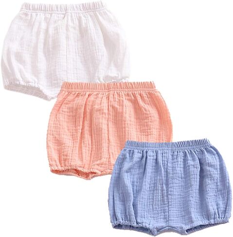 EISHOW 3 Pack Infant Baby Soft Ruffle Shorts Bloomer Kids Boy Girl Solid Cotton Linen Blend Cute Harem Bottom Pants in Kuwait