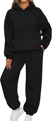 Fall Outfits for Women 2024 Oversized Hoodie Casul Sweatpants with Pockets Solid Color 2 Piece Lounge Sets in Saudi Arabia