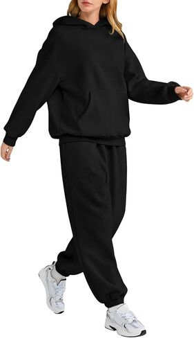 Fall Outfits for Women 2024 Oversized Hoodie Casul Sweatpants with Pockets Solid Color 2 Piece Lounge Sets in Saudi Arabia