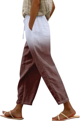 Linen Pants Women Petite 2025 Drawstring Pants Capri Pants 2025 Pants with Pockets Wide Leg Cropped Pants Linen in Kuwait