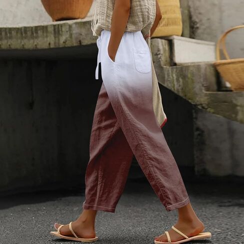 Linen Pants Women Petite 2025 Drawstring Pants Capri Pants 2025 Pants with Pockets Wide Leg Cropped Pants Linen in Kuwait