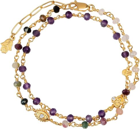 KARMA AND LUCK Spirit of Love - Genuine Garnet Stones 925 Sterling Silver- 18K Gold Plated Wrap Bracelet for Women with Gorgeous Heart Charms. Ready to Gift for Her. in Kuwait