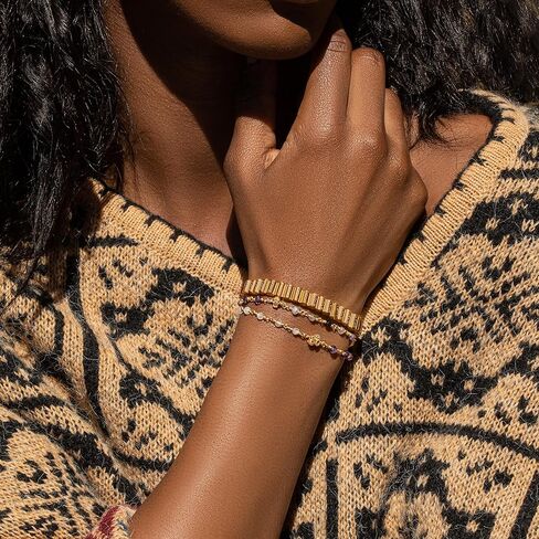 KARMA AND LUCK Spirit of Love - Genuine Garnet Stones 925 Sterling Silver- 18K Gold Plated Wrap Bracelet for Women with Gorgeous Heart Charms. Ready to Gift for Her. in Kuwait