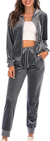 Womens Velvet Two Piece Sets Casual Velour Tracksuit Set Full Zip Hoodies Sweatshirt and Jogger Pants Lounge Outfits in Saudi Arabia