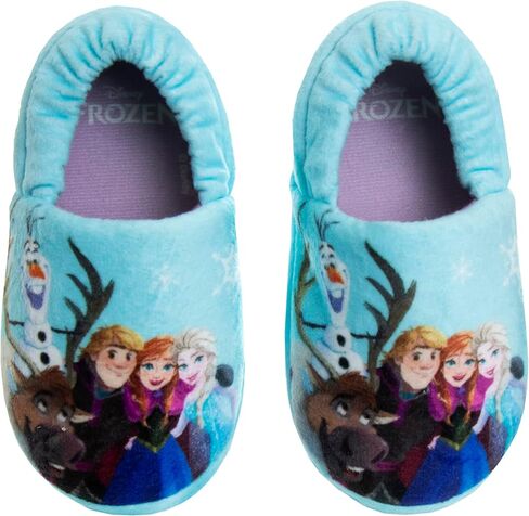 Disney Girls' Frozen Slippers - Plush Fuzzy Elsa and Anna Slippers with Non-Skid Soles (Toddler/Little Kid), Size 5/6, Purple Blue Glitter in Saudi Arabia