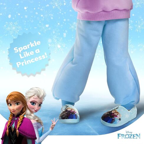 Disney Girls' Frozen Slippers - Plush Fuzzy Elsa and Anna Slippers with Non-Skid Soles (Toddler/Little Kid), Size 5/6, Purple Blue Glitter in Saudi Arabia
