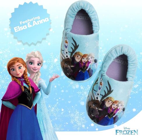 Disney Girls' Frozen Slippers - Plush Fuzzy Elsa and Anna Slippers with Non-Skid Soles (Toddler/Little Kid), Size 5/6, Purple Blue Glitter in Saudi Arabia