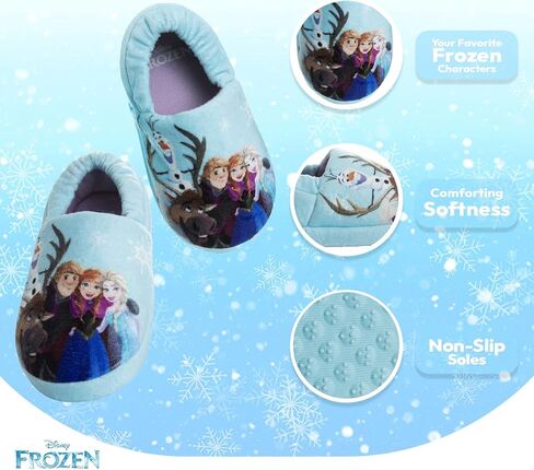 Disney Girls' Frozen Slippers - Plush Fuzzy Elsa and Anna Slippers with Non-Skid Soles (Toddler/Little Kid), Size 5/6, Purple Blue Glitter in Saudi Arabia