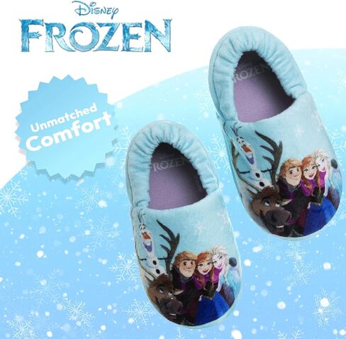 Disney Girls' Frozen Slippers - Plush Fuzzy Elsa and Anna Slippers with Non-Skid Soles (Toddler/Little Kid), Size 5/6, Purple Blue Glitter in Saudi Arabia