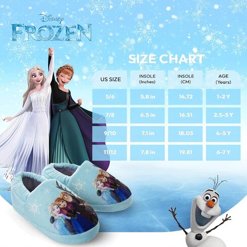 Disney Girls' Frozen Slippers - Plush Fuzzy Elsa and Anna Slippers with Non-Skid Soles (Toddler/Little Kid), Size 5/6, Purple Blue Glitter in Saudi Arabia