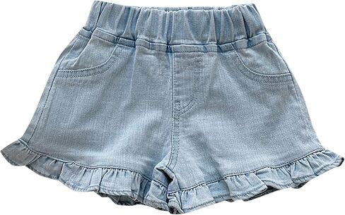 طفل صغير فتيات الأطفال غير الرسميين جينز شورتات مرنة الخصر الكشكشة جينز عالية الخصر in Kuwait