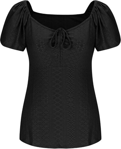 Womens Plus Size Tops Sweetheart Neck Short Sleeve Eyelet Embroidery Summer Loose Peplum Shirts(1X-5X) in Saudi Arabia