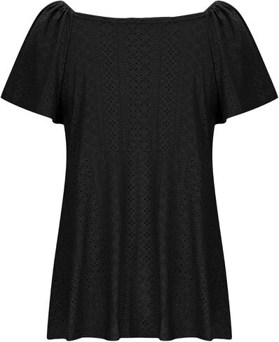 Womens Plus Size Tops Sweetheart Neck Short Sleeve Eyelet Embroidery Summer Loose Peplum Shirts(1X-5X) in Saudi Arabia