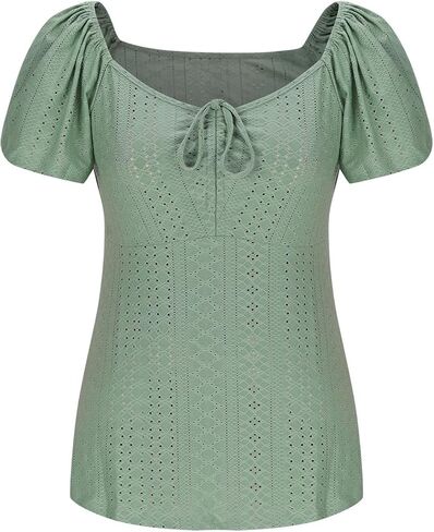 Womens Plus Size Tops Sweetheart Neck Short Sleeve Eyelet Embroidery Summer Loose Peplum Shirts(1X-5X) in Saudi Arabia