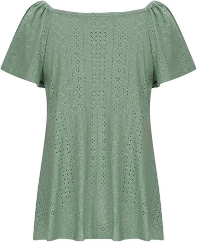 Womens Plus Size Tops Sweetheart Neck Short Sleeve Eyelet Embroidery Summer Loose Peplum Shirts(1X-5X) in Saudi Arabia