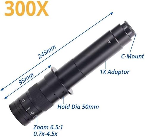 مجموعة ملحقات المجهر 300X 180X C-Mount CCD Camera Zoom Lens 1X Monocular Microscope Lens XDC-10A Slides (Color: 300x) in Kuwait