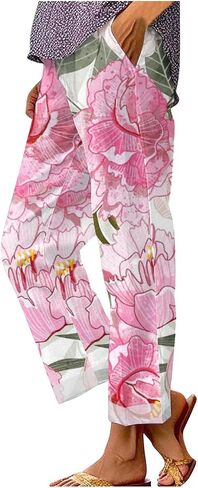 LCMTWX Womens Cotton Linen Palazzo Pants Pants Long Drawstring Linen Women Waist Cotton Casual Pants Women Linen Palazzo in Kuwait